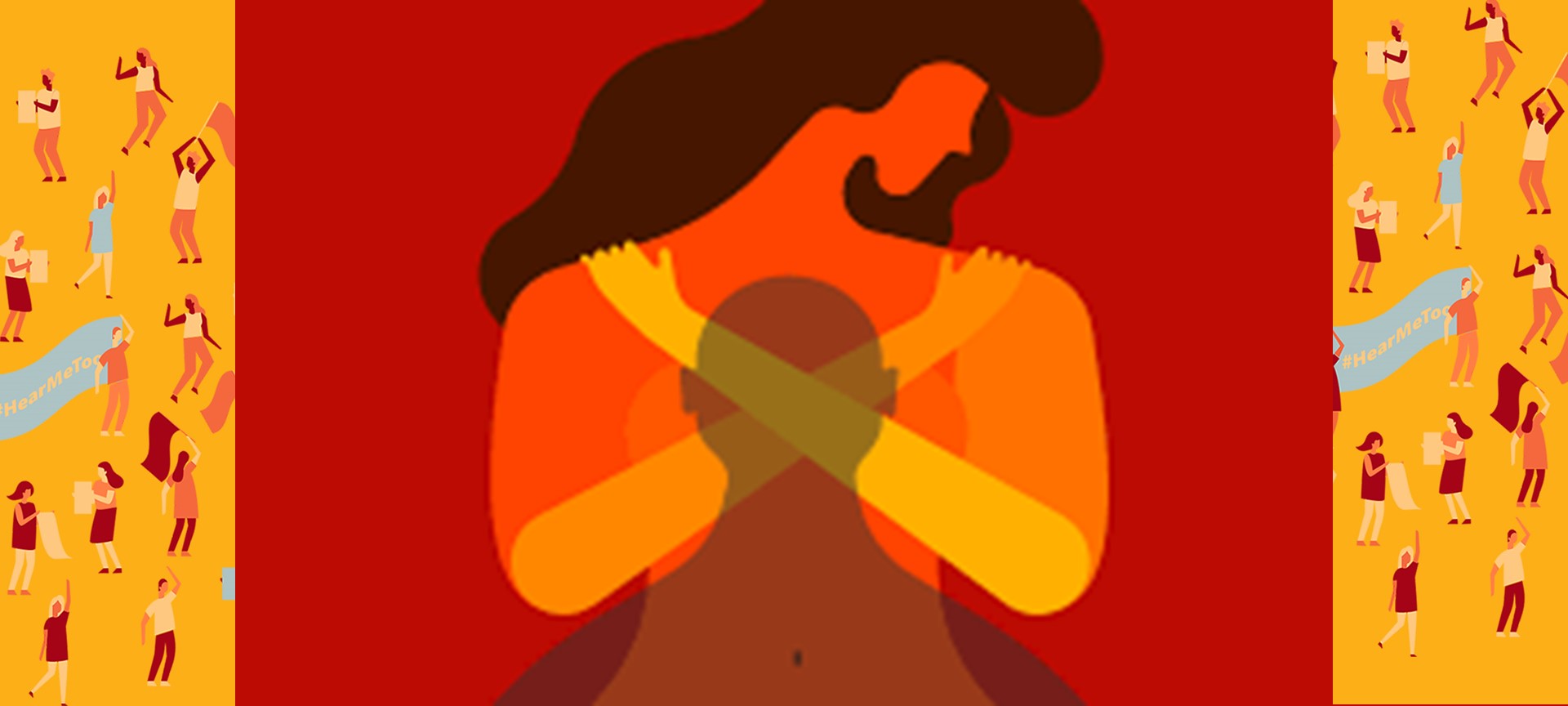 a girl protects herself with her arms. The shadow of an abuser looms menacingly in front of her.