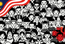 people of different genders, races, ethnicities, and background. On top is the Malaysian flag.